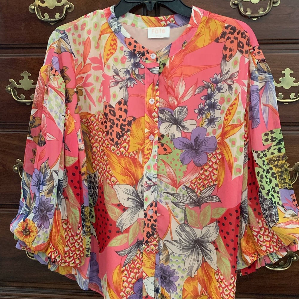 Fate Vibrant Pink Floral Button-Up Blouse